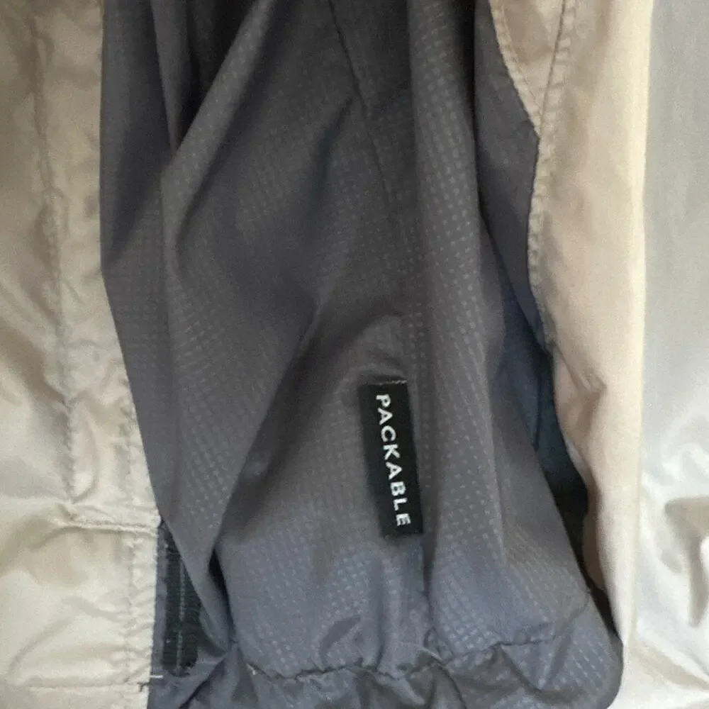 Columbia Men's Packable Rain Jacket XXL Tan Gray Colorblock Hidden Hood Full Zip